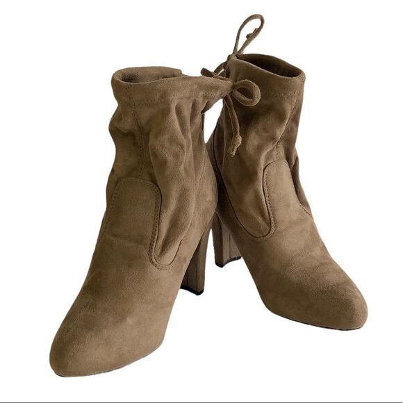 Revamped Suede Tie Up Ankle Chunky Heeled Booties Boots Heels Tan Brown - Picture 15 of 15